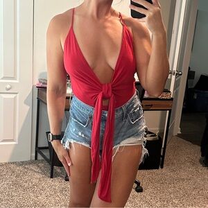 Superdown Front Tie Plunge Bodysuit